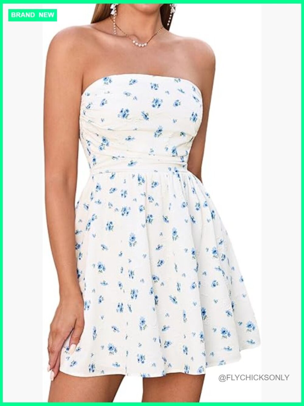 Strapless Mini Dress Sleeveless Smocked A-Line Flowy Beach Tube Top